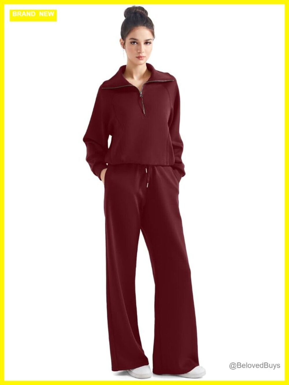Modal Lounge Matching Set Half Zip Sweatshirt Wide Leg Pants Two Piece